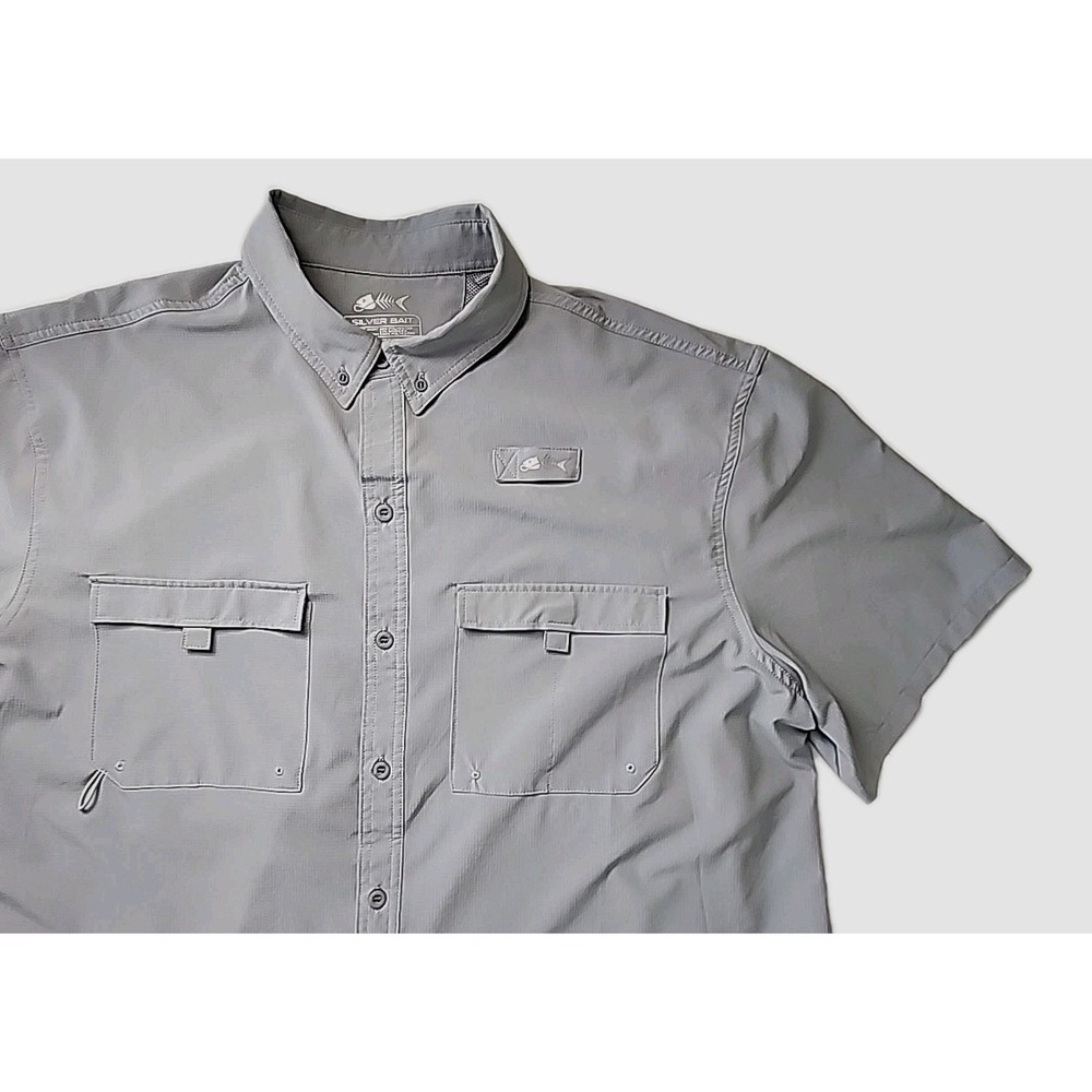 Silver Bait Vented Fishing Shirt Men's 2XL Gray Stretch Short Sleeve Pockets EUC